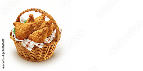 Basket of Fried Chicken on a White Background (Generative AI)
