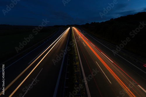 light trails from cars on the motorway at night