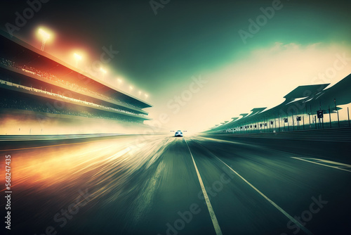 Racetrack in motion hazy panorama. Generative AI