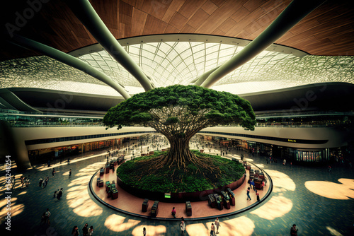 Airport's interior concept serves as the country's main civilian airport. Generative AI photo