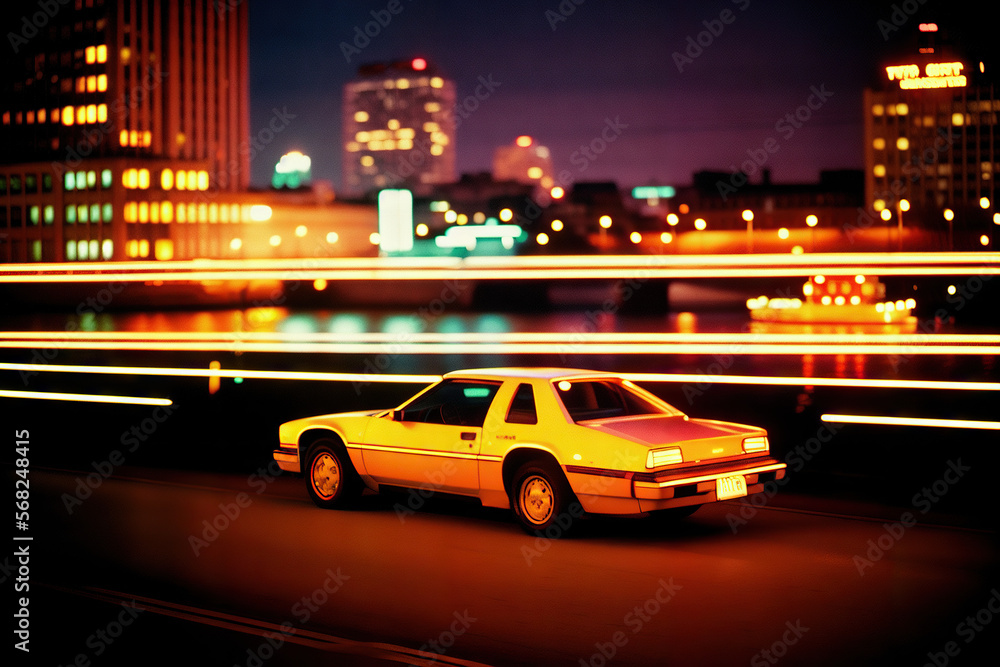 City Landscape with a Majestic Outrun Car on the Highway Generative AI Photo