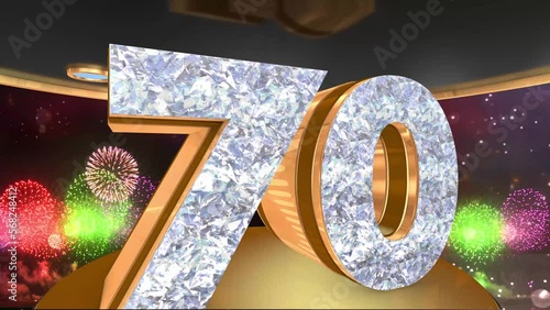 70th anniversary animation in gold and diamonds with fireworks background, 
Animated 70 years anniversary Wishes in 4K 
