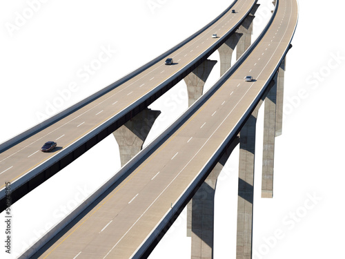 Elevated freeway road bridge isolated with cut out background.     photo