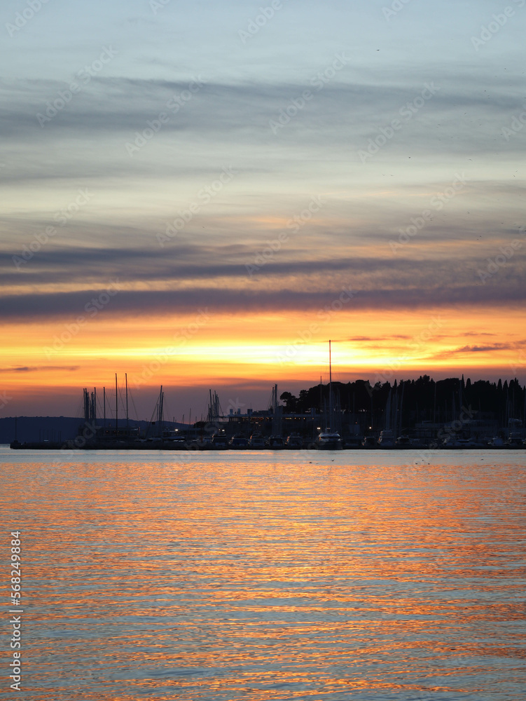 magical sunset over the Adriatic sea an Split Croatia in winter