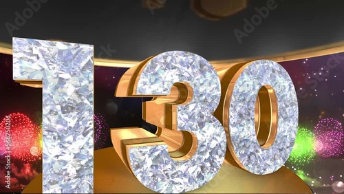 130th anniversary animation in gold and diamonds with fireworks background, 
Animated 130 years anniversary Wishes in 4K  photo