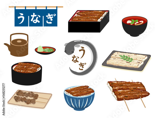 ウナギ料理のイラストのセット