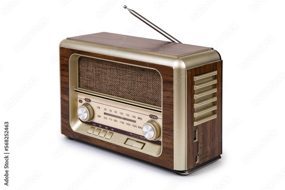 Fototapeta premium Portable retro radio isolated on white background