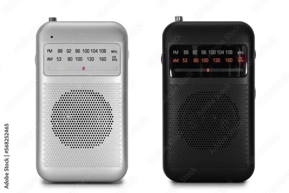 Fototapeta premium Portable retro radio isolated on white background