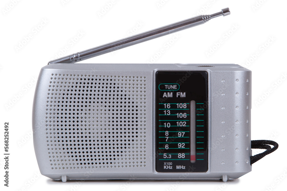 Obraz premium Portable retro radio isolated on white background