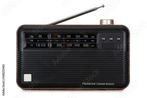 Portable retro radio isolated on white background