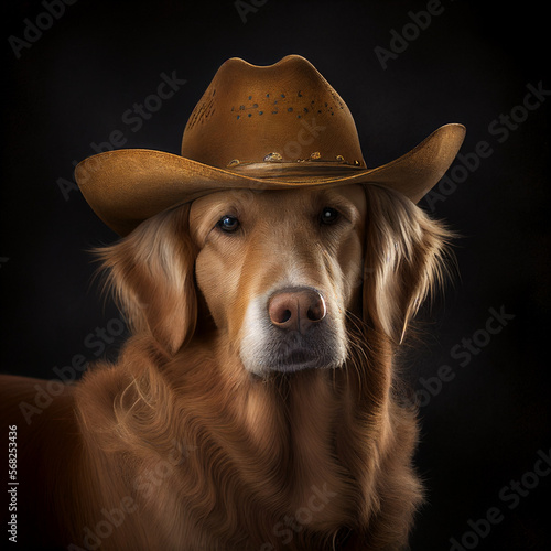 Golden Retriever Dog in a cowboy hat