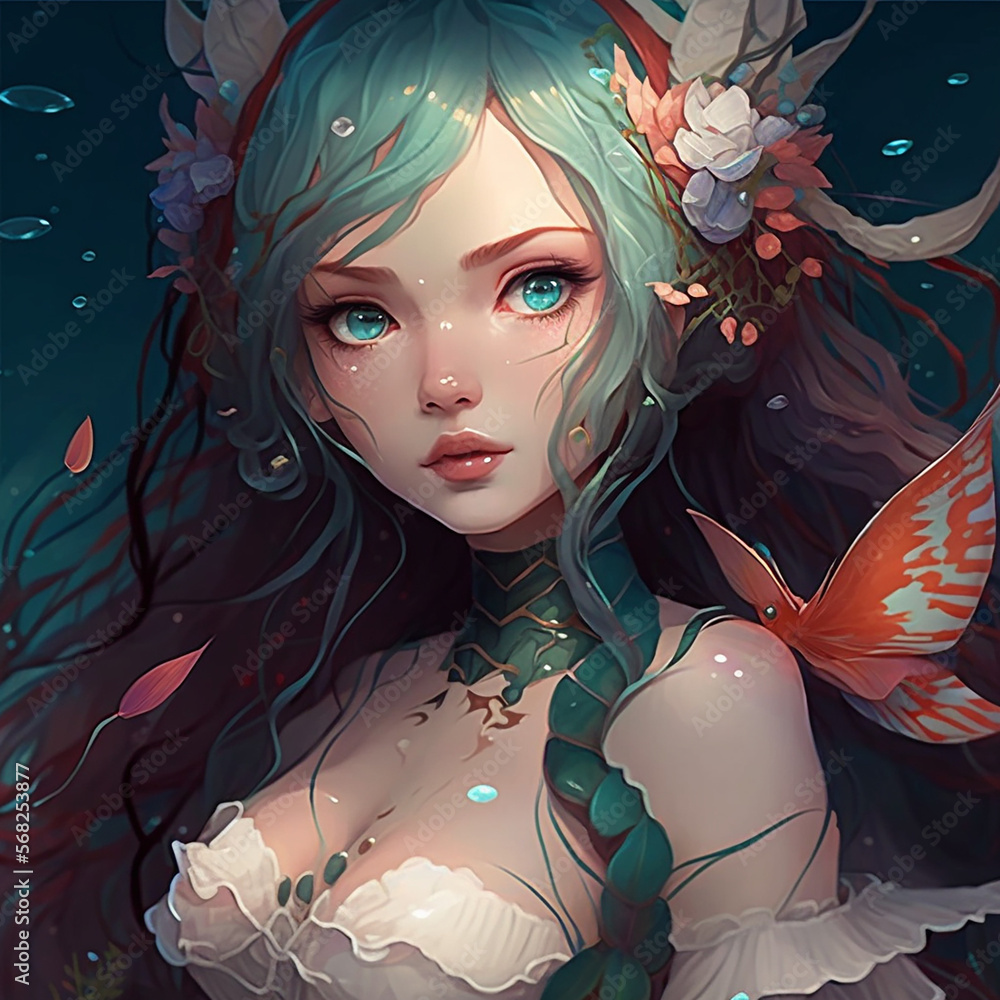 Portrait Of A Beautiful Mermaid Fantasy Siren Woman With A Butterfly portrait-of-a-beautiful-mermaid-fantasy-siren-woman-with-a-butterfly