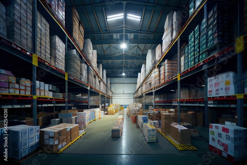 Inside a large warehouse,illstrationGenerative AI Art Illustration