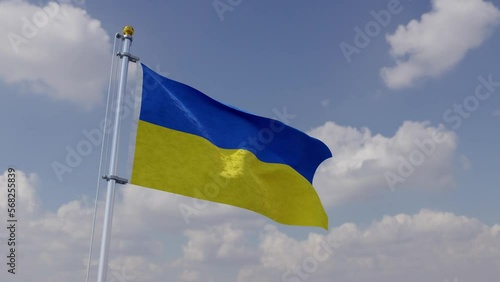 The flag of Ukraine, waving against the background of the sky. The background moves slowly. 3D