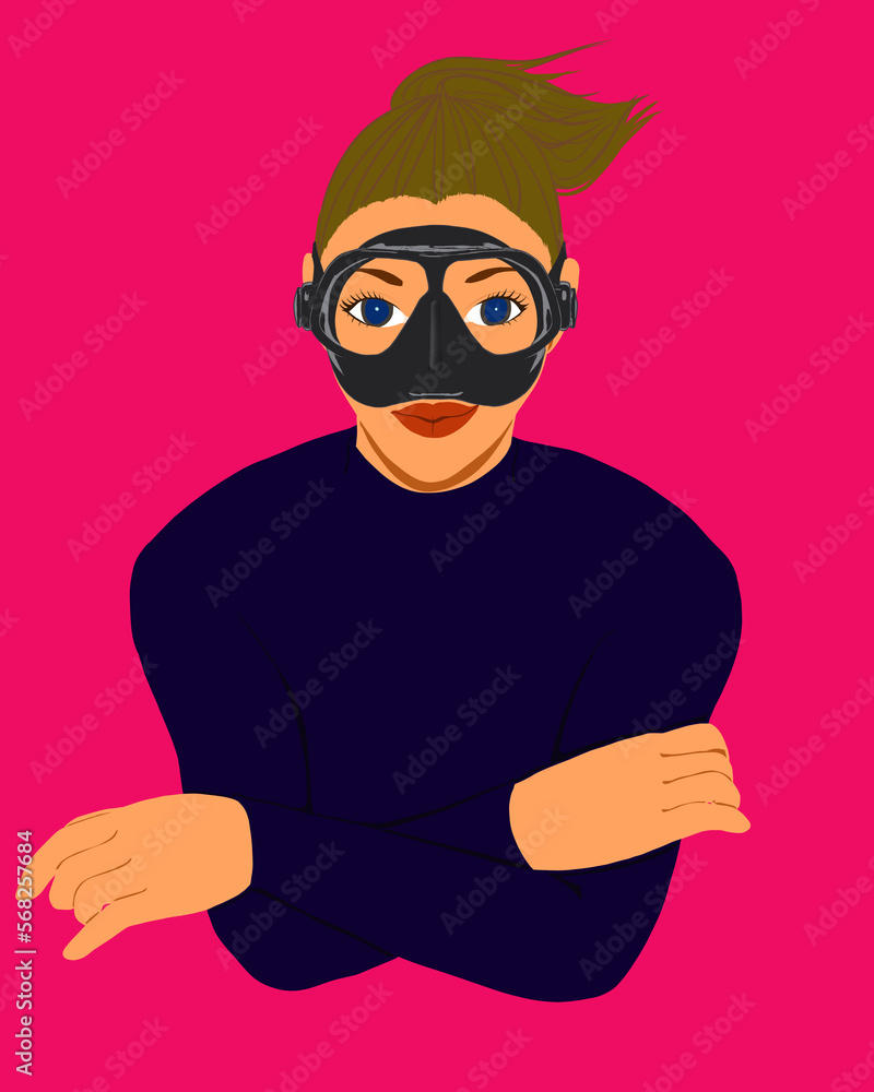 Illustration of a woman in Scuba mask