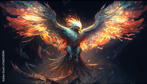 Collection of 9 images created using AI Shows phoenix legend creature resurrection 