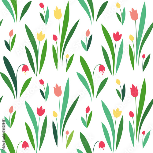 Spring flowers seamless vector pattern. Cute small flowers and leaves background  girly textile print