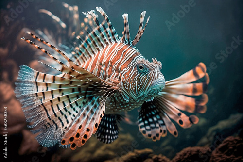 Lionfish underwater. AI generated illustration. photo