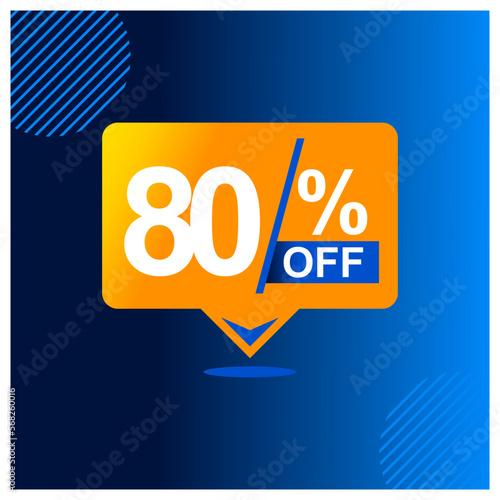 80 percent off. Yellow banner with floating balloon for promotions and offers