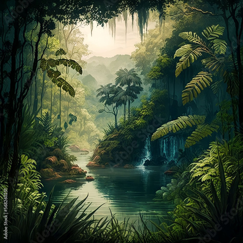 Jungle Background  Colorful  Painting  Illustration. Generative AI