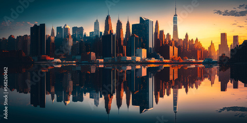 new york city skyline, nyc banner panorama - Generative AI
