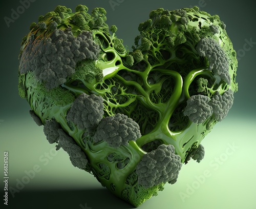 Heart Shaped Fibonacci Broccoli - where the Heart Graphic is a Double Heart - also the human Heart is visable. Made with Love - Post produced Ai generative illustration  photo