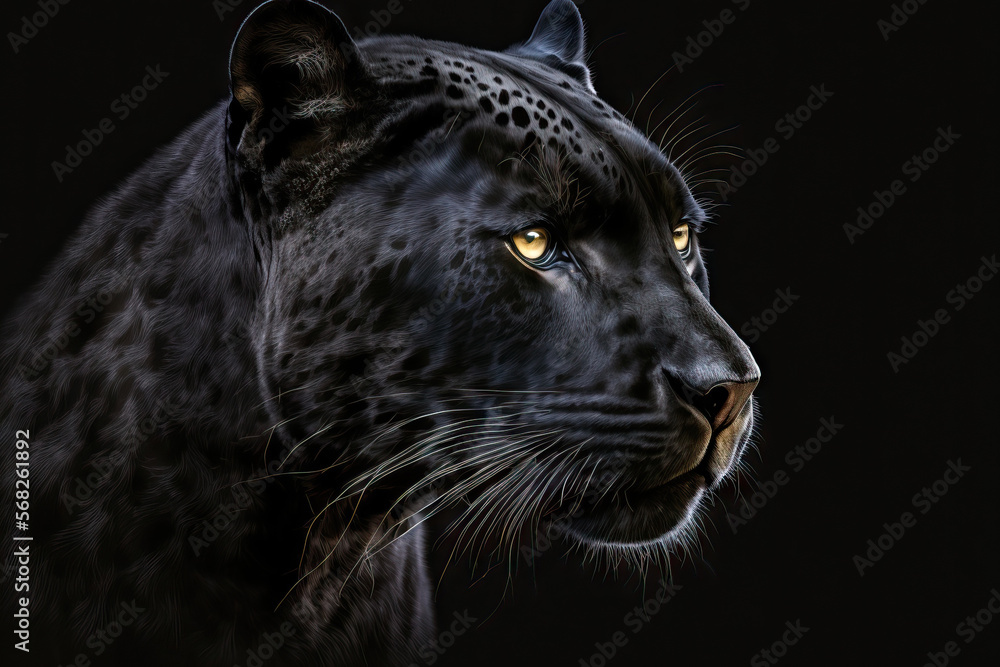 Black background and a black panther. Generative AI
