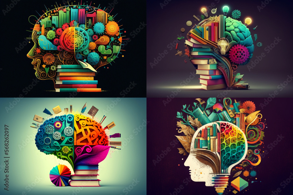 knowledge in the books education, brain, collage, mind, - generated by ...