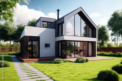 Foto Very modern house with garden in front