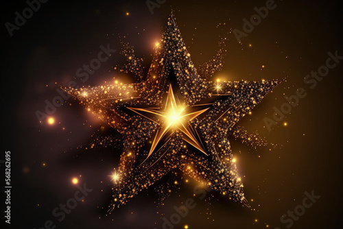 Star Abstract Decoration Lights, Gold Sparkles, Shine Blurred Background. Generative AI
