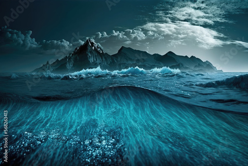 big blue waves at night in arctic. Generative AI