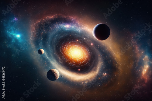 Galaxy  planets  and universe Starry night sky  Milky Way galaxy in the universe  stars  and cosmic dust shot with a long exposure that has grain. Generative AI