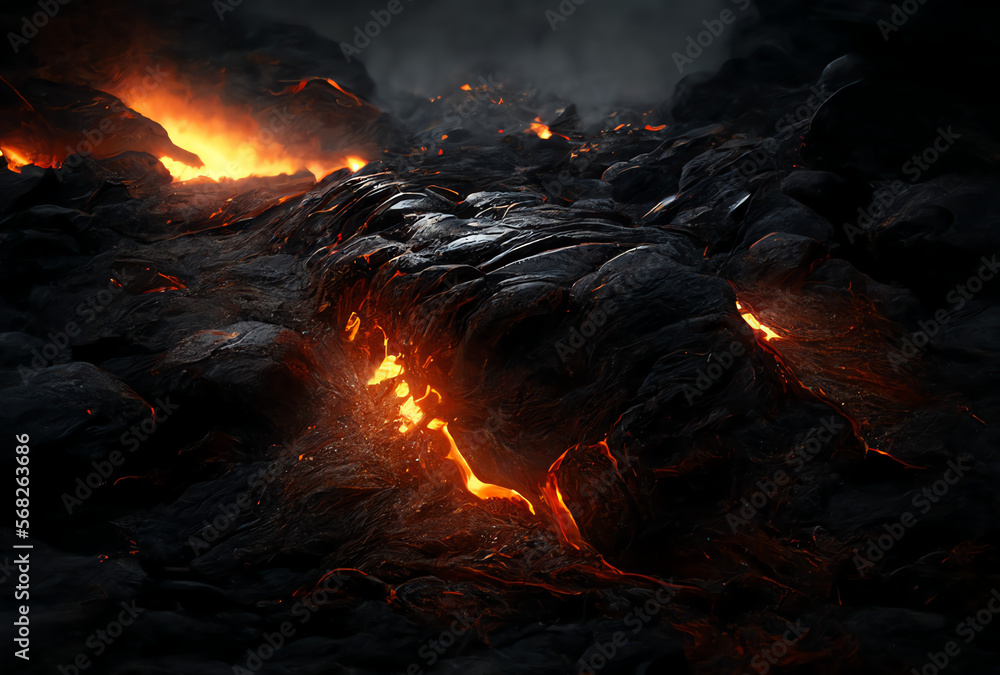volcanic rock, active volcano lava flows, generative ai