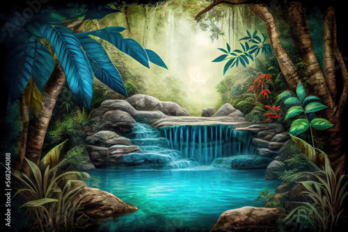 beautiful blue waterfall  romantic in tropical forest