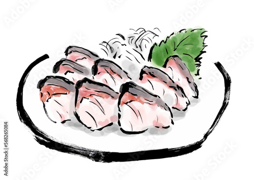ぶりの刺身の手描き和風イラスト