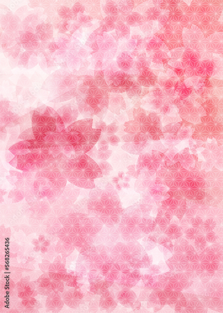 麻の葉模様　ピンクの春色背景イラスト