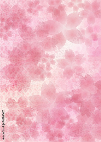 麻の葉模様 ピンクの春色背景イラスト