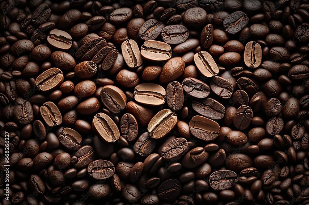 Fototapeta premium Freshly Roasted Robusta Coffee Beans - Perfect for Your Stock Photo Coffee Needs. Photo AI