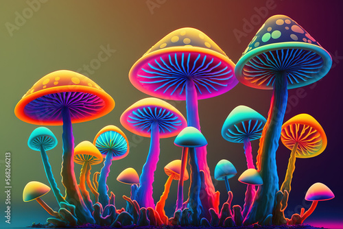 Psychedelic Mushrooms Art, Colorful Mushroom Vector, Mushroom Cartoon Design, Psychedelics, Mushroom Poster, Web, Print