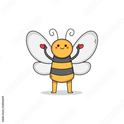 Cute bee cartoon character spreading love