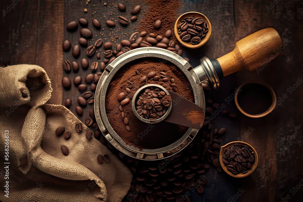 Brewing Perfect Espresso: Freshly Ground Coffee in a Portafilter Ready to Enjoy. Photo AI