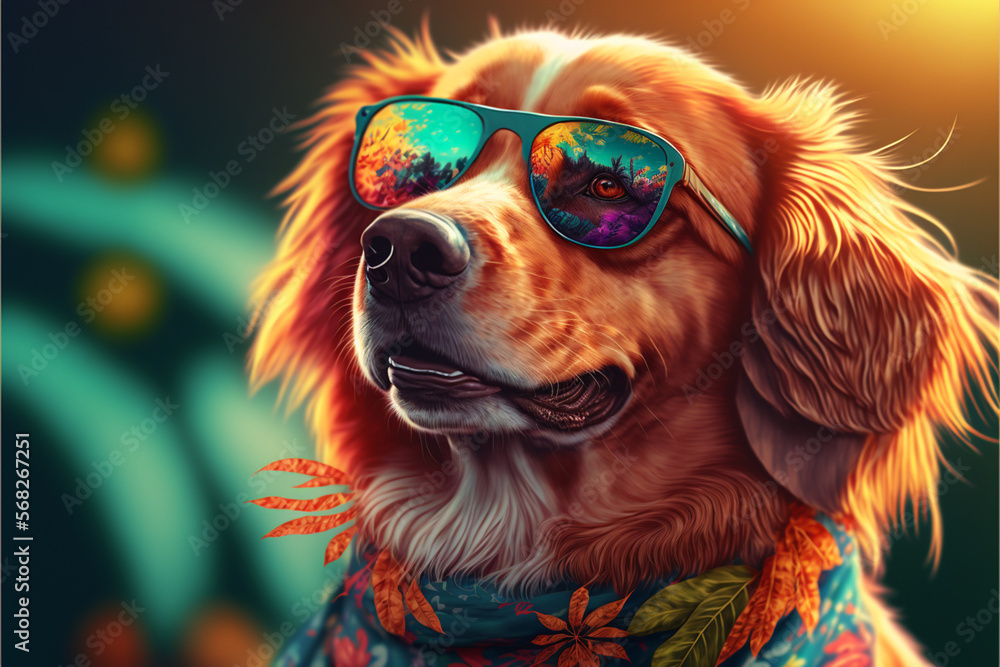 styled animals in glasses, enjoying a sun and wearing a hat, Generative Ai