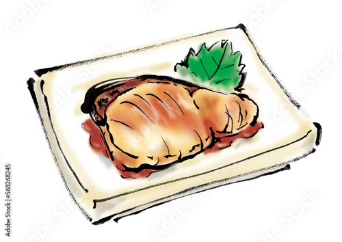 鰤の照焼の手描き和風イラスト