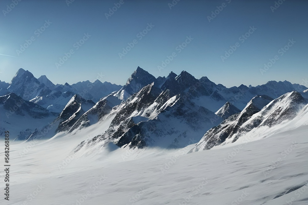 mountainous landscape with snow, generative ai