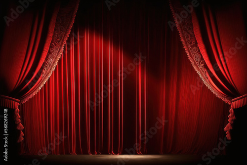 red drapes on a stage Display Spotlight. Generative AI photo