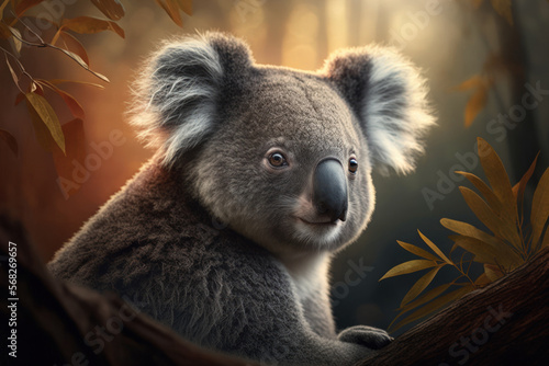 An image of a koala in close up. Generative AI photo