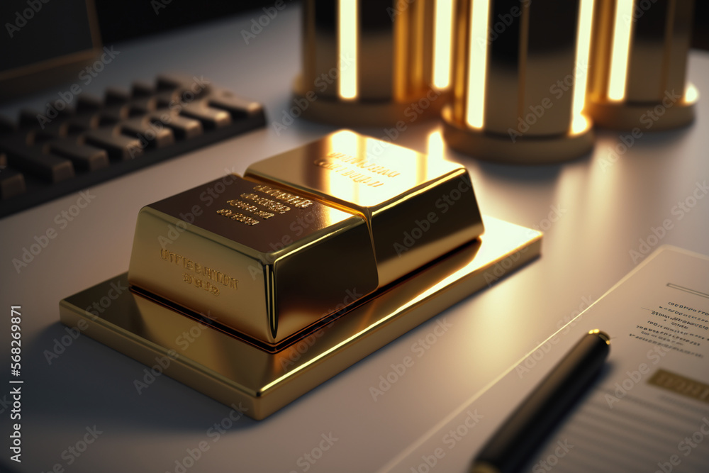 gold bars on office table background, Generative Ai gold bars on office table background, Generative Ai