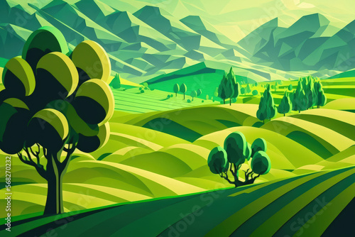 background of a green  sunny abstract landscape with selective emphasis. Generative AI