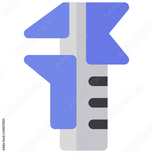 Isolated vernier caliper in flat icon on white background. Carpentry, measurement tool, equipment