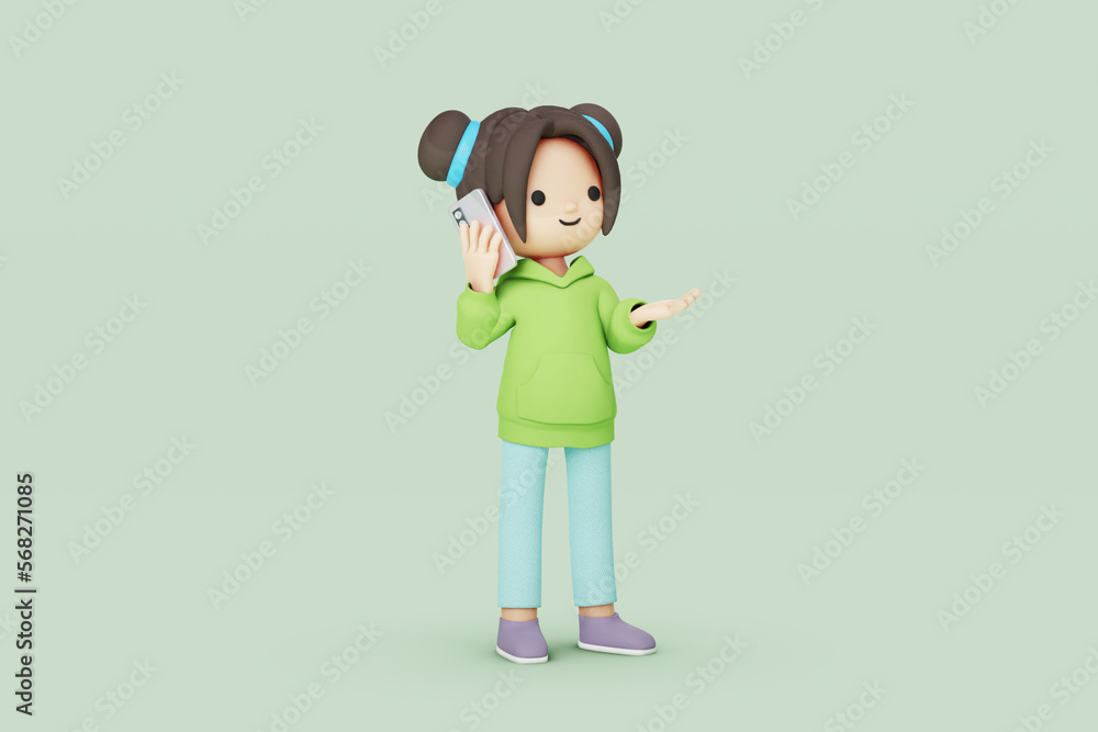 girl character talking on a phone 3d illustration girl character talking on a phone 3d illustration